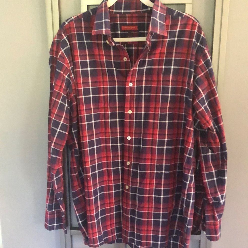 Austin Reed London Red white and blue plaid button down shirt size XL men’s